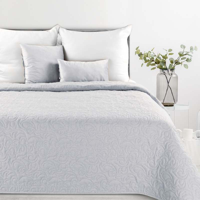 Narzuta na łóżko 170x210 cm LENON 4 srebrna imitująca len