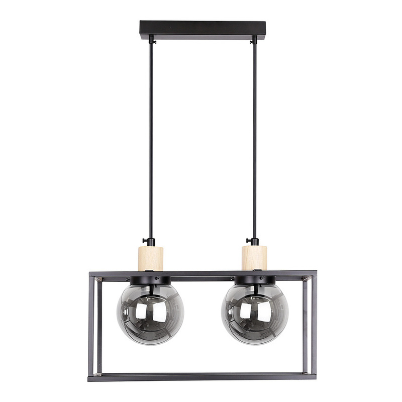 Czarna lampa wisząca loft do salonu RETRO 2-płomienna metal-szkło