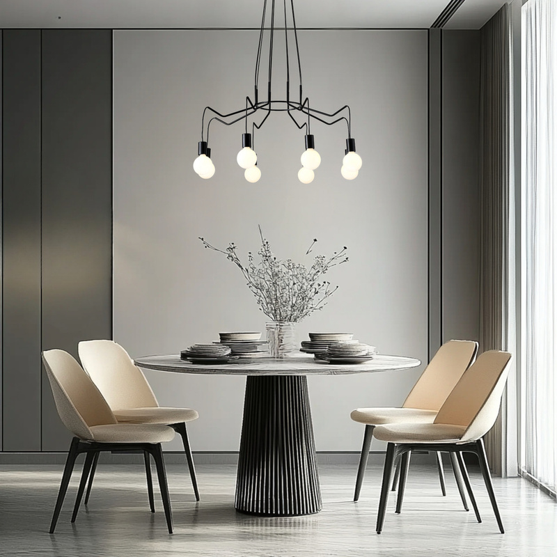 Czarna lampa wisząca sufitowa regulowana 8xE27 do salonu BASSO metal