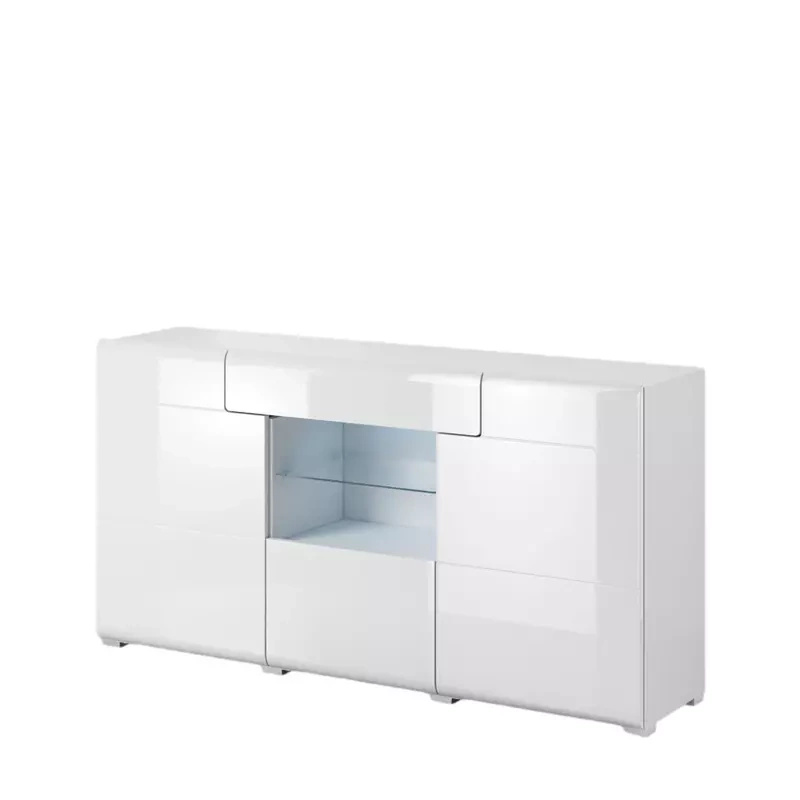 Komoda ze szklaną półką TENDER biały połysk