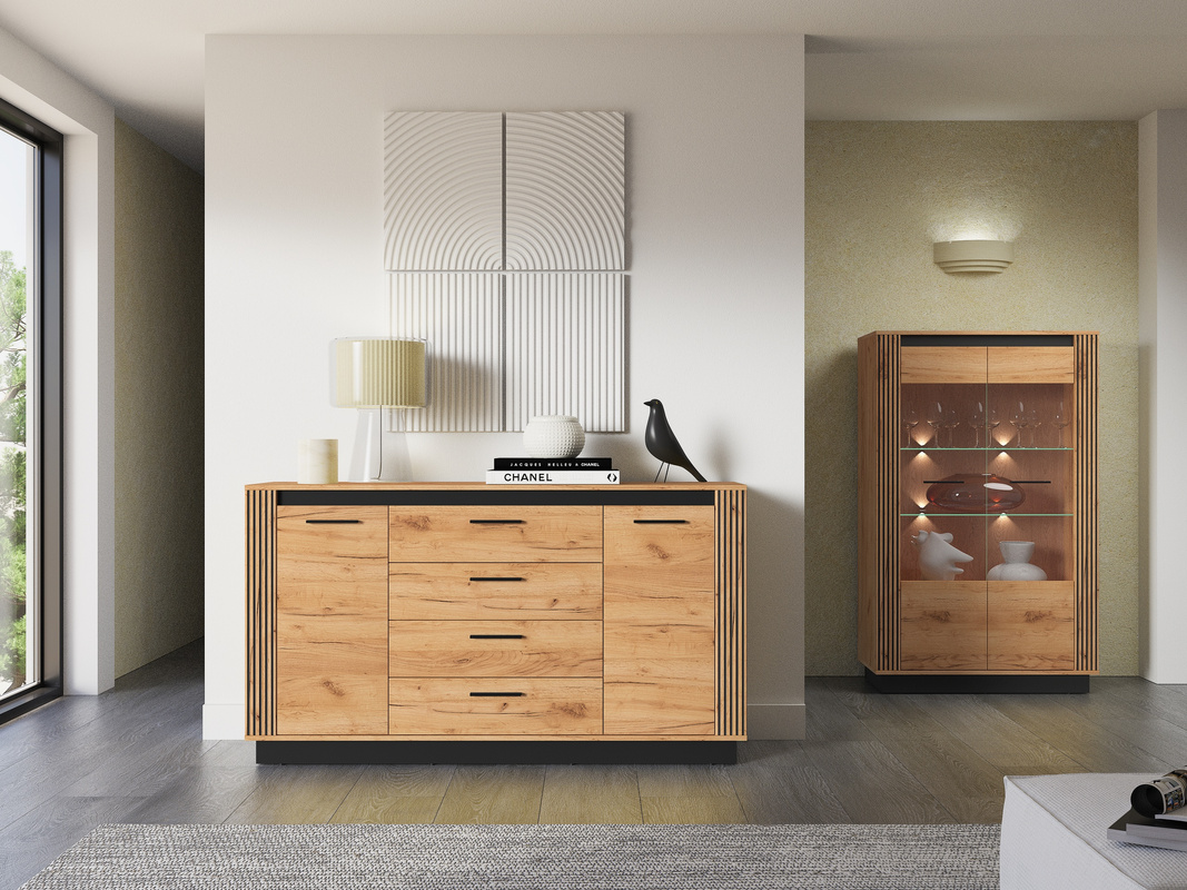 Nowoczesna komoda z szufladami do salonu 160 cm UMIO dąb złoty craft