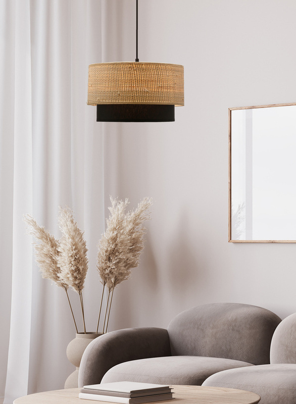 Czarna lampa wisząca do salonu z abażurem beżowo-czarnym RITANA 25