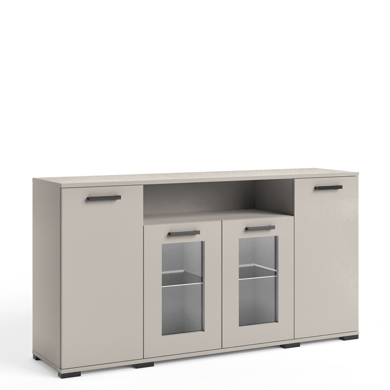 Komoda z witryną 160 cm do salonu czterodrzwiowa FIORA kaszmir