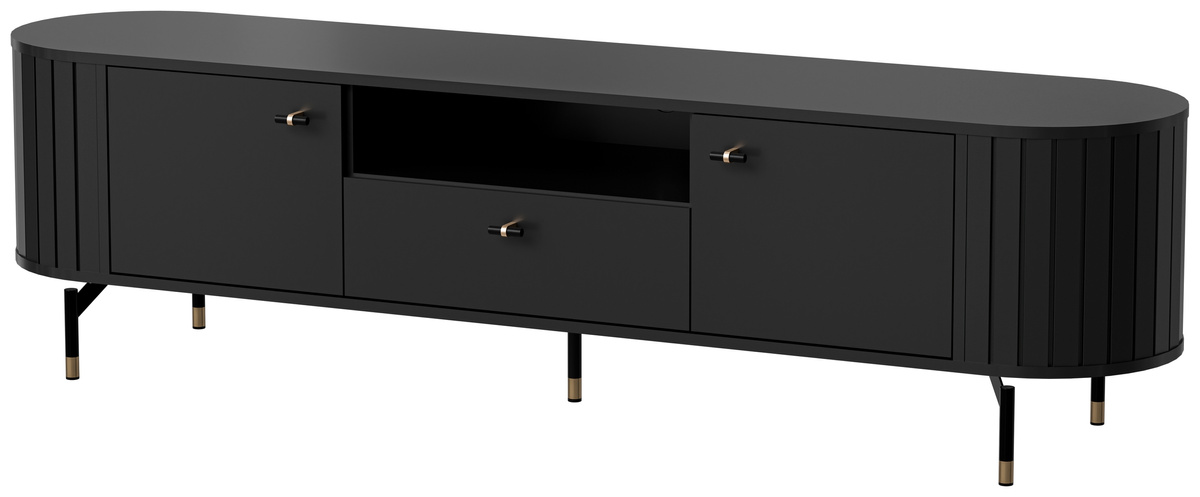 Czarna szafka RTV do salonu z zaokrąglonymi boczkami 180 cm ZELDA