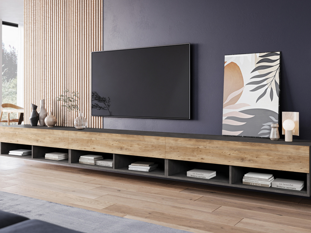 Duża szafka RTV 300 cm AROMA kasztan