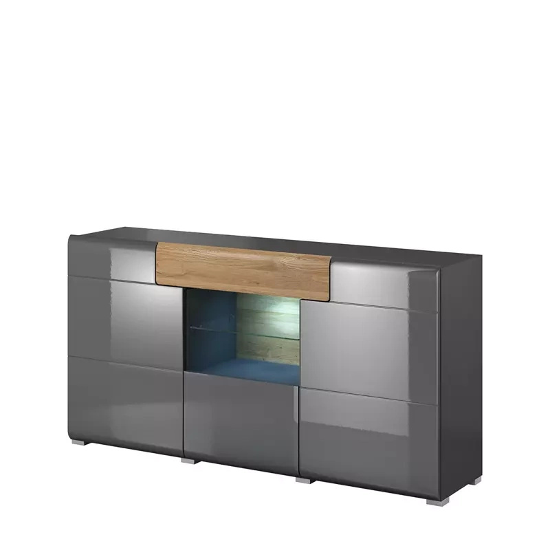 Komoda 159 cm ze szkłem TENDER antracyt połysk