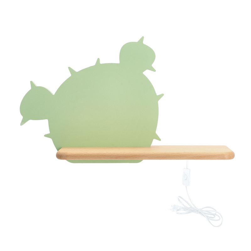 Zielony kinkiet ścienny z półką LED do salonu CACTUS drewno MDF