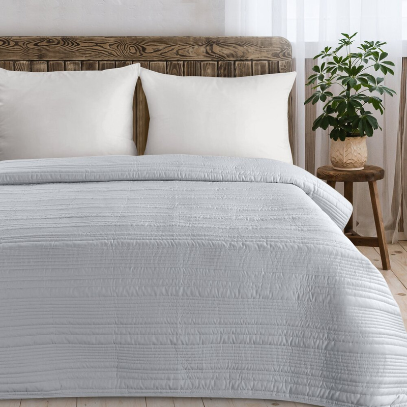 Narzuta na łóżko 220x240 cm TAYLA srebrna z przeszyciami microfiber