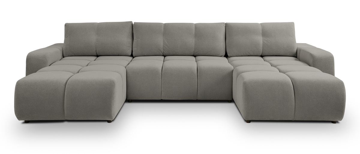 Szary narożnik U do salonu z funkcją spania i pojemnikiem SAVINO