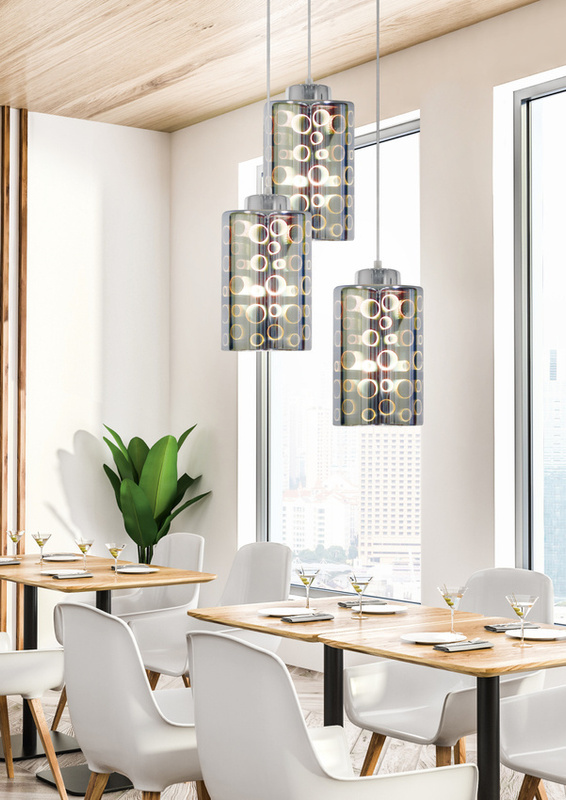 Srebrna lampa wisząca talerzowa do salonu z kloszami szklanymi Nocturno