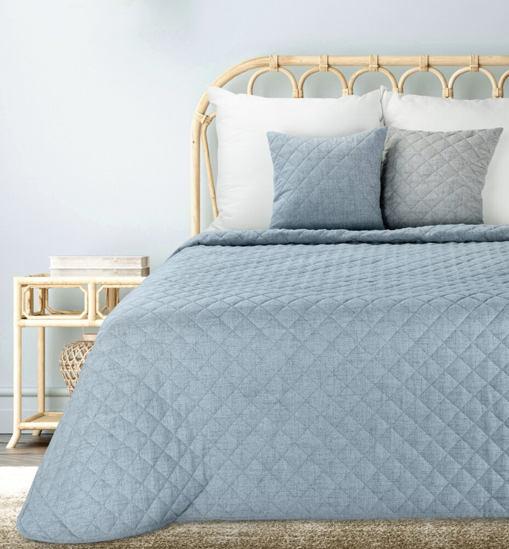 Niebieska narzuta na łóżko 220x240 cm LENON 1 z imitacją lnu