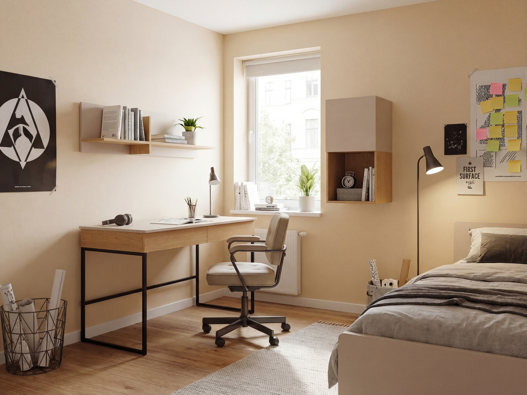 Biurko komputerowe 125 cm z szufladami młodzieżowe na nóżkach LUMI