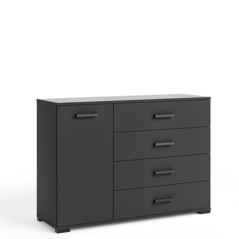 Czarna komoda 120 cm do salonu z szufladami FIORA czarne uchwyty