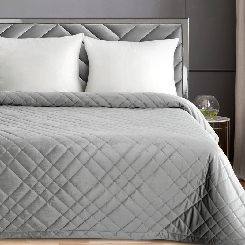 Narzuta welwetowa 200x220 cm srebrna RIVERA 6 na łóżko do sypialni