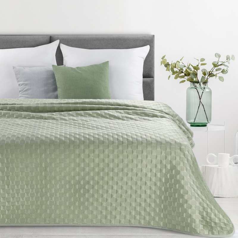 Narzuta 220x240 cm jasnozielona SOFFIE 4 welwet wytłaczany wzór