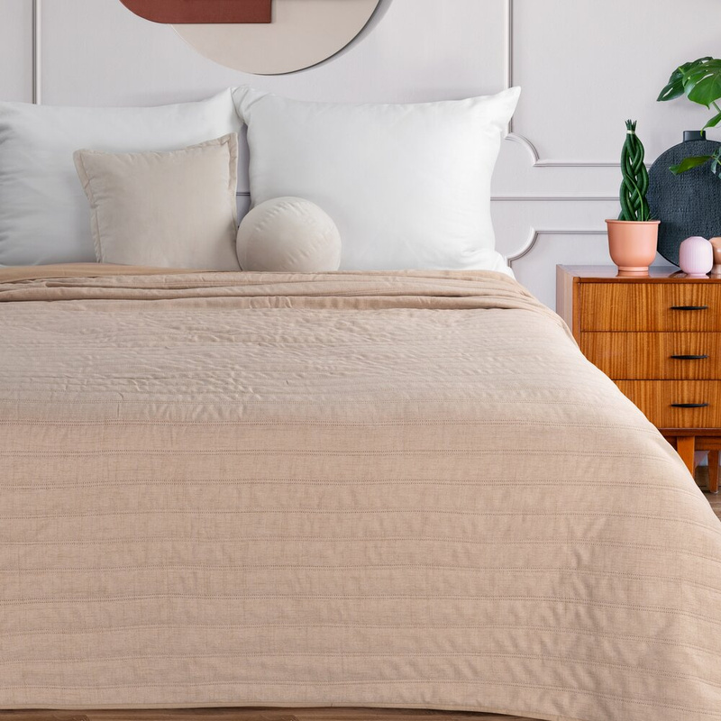 Pomarańczowa narzuta na łóżko 240x220 cm SELONE imitacja lnu