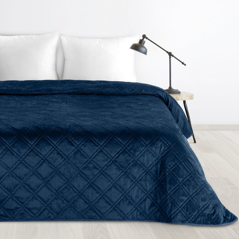 Narzuta na łóżko 220x240 cm LUXO 8 miękka w dotyku granatowa