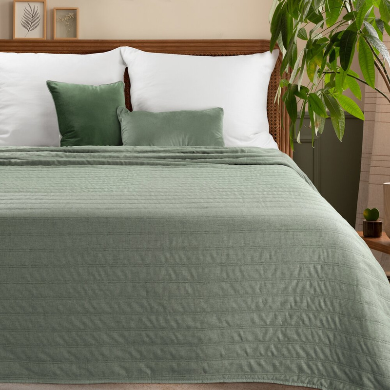 Narzuta na łóżko 240x220 cm miętowa SELONE imitacja lnu