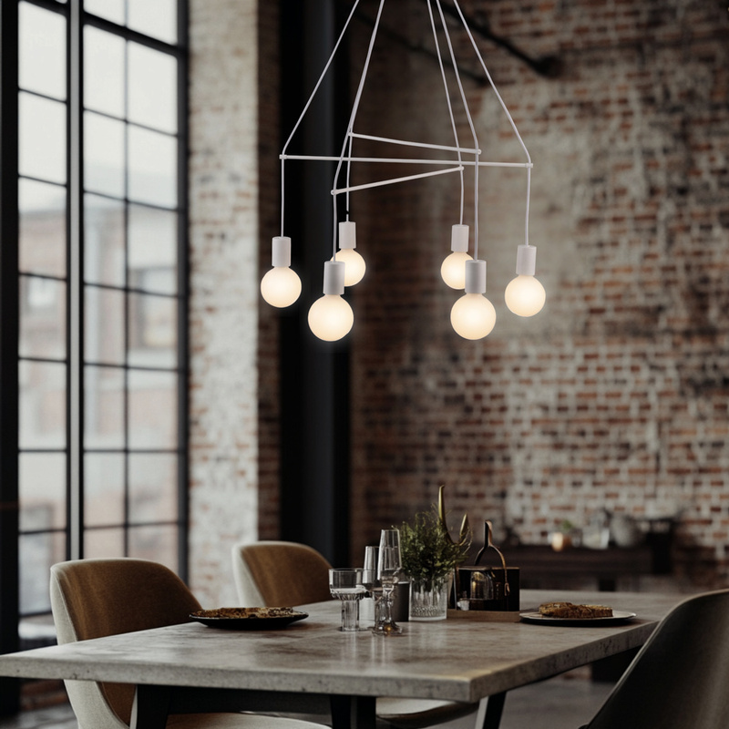 Biała lampa wisząca 6-płomienna do salonu ALTO metal