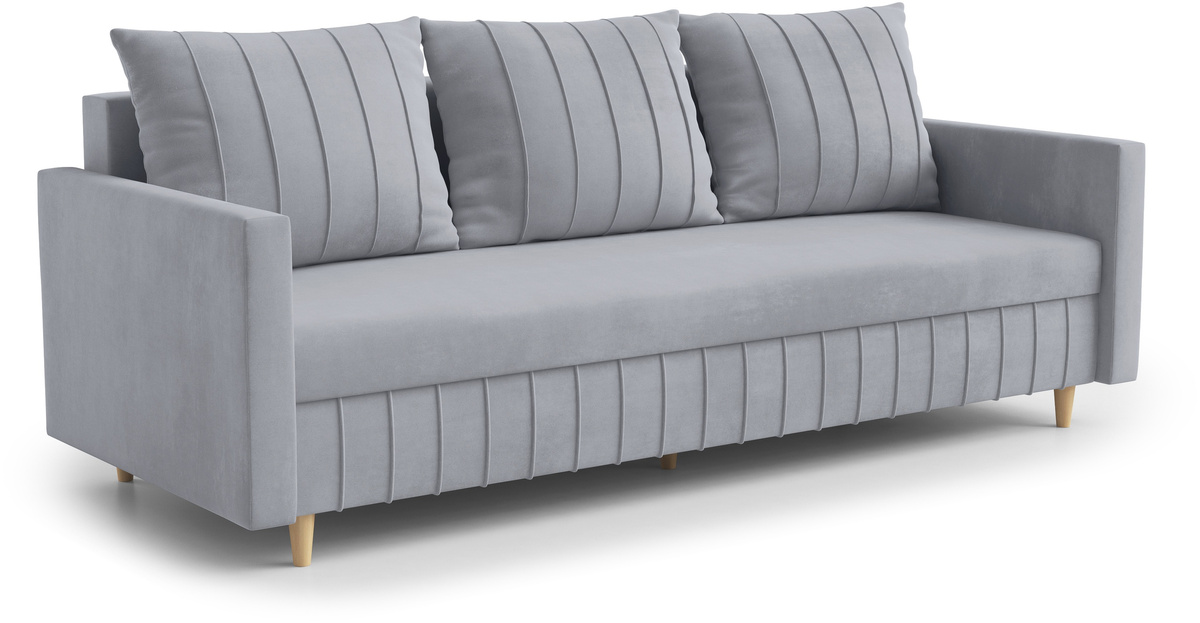 Welurowa sofa do salonu z funkcją spania i pojemnikiem FOCUS
