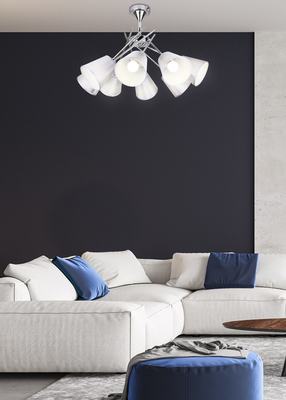 Srebrna lampa sufitowa regulowana 8-punktowa do salonu VOX metalowa