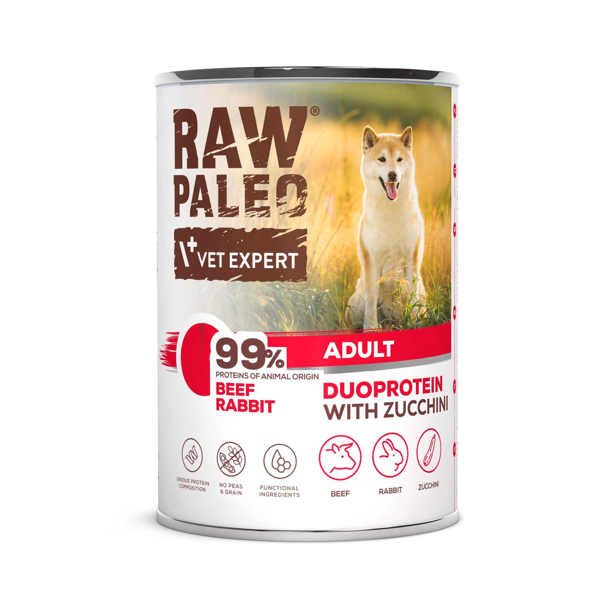 RAW PALEO BEEF&RABBIT ADULT CAN - mokra karma dla psów dorosłych duoproteina wołowina z królikiem
