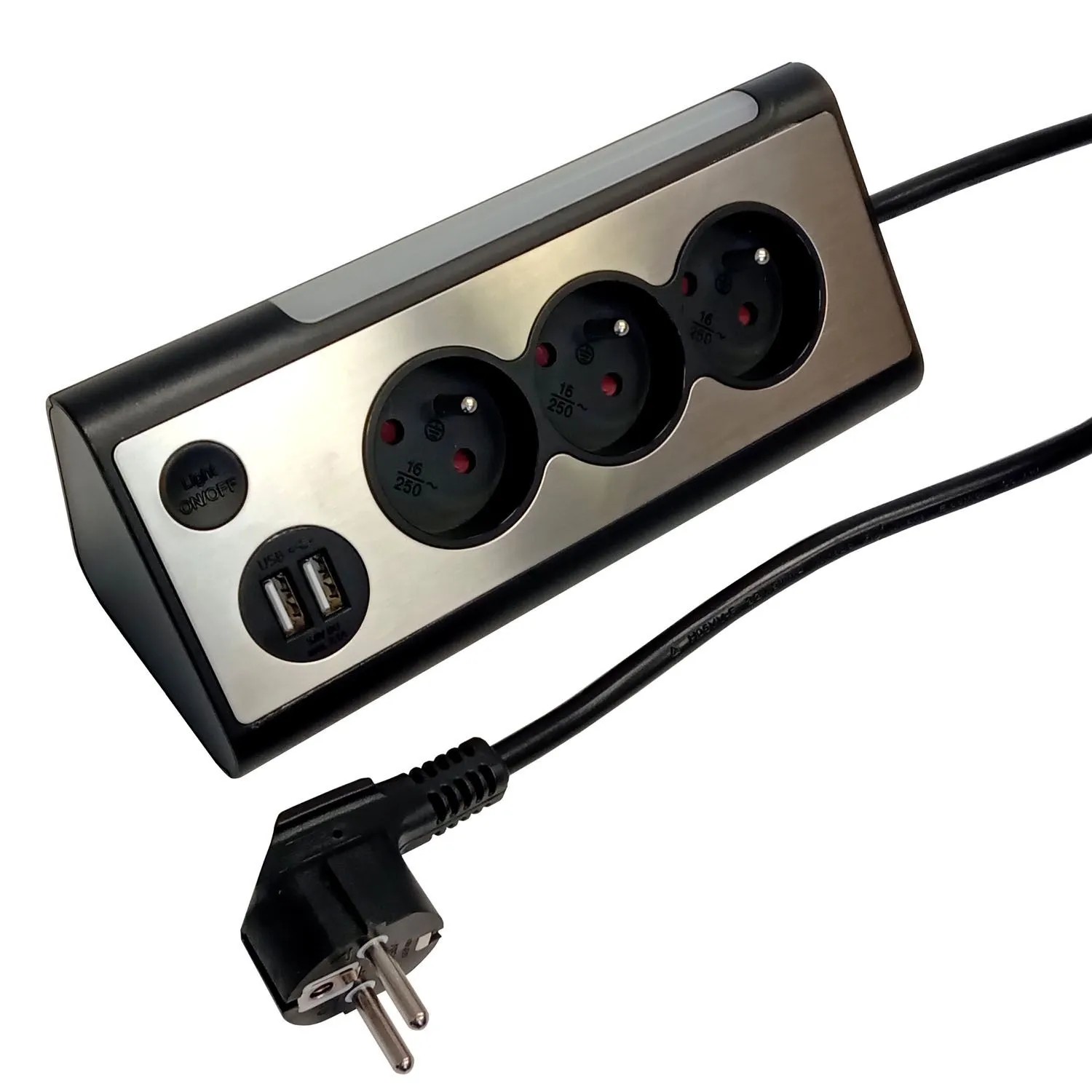 Düwi Przedłużacz POWER DESK 3-gniazdowy +2xUSB 3x1,5mm2 czarny 1,4 m