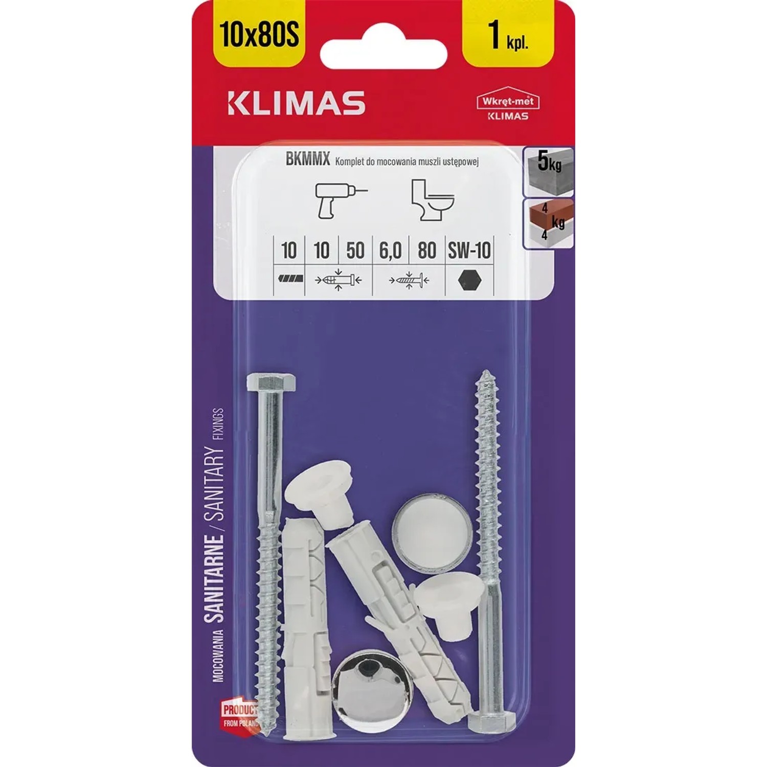 Wkręt-met Komplet do mocowania muszli ustępowej 10 mm x 80 mm