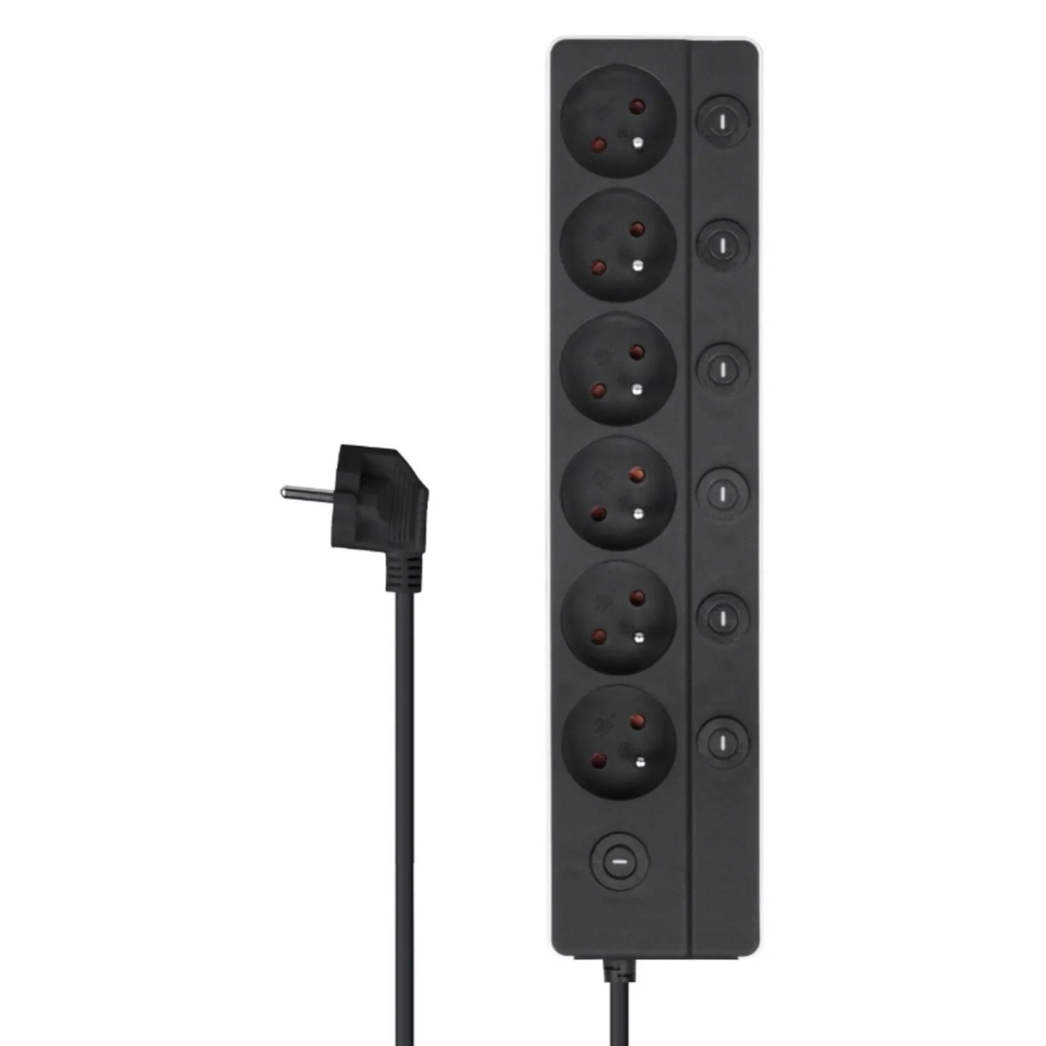 DPM Przedłużacz ochronny 6-gniazdowy 2P+Z z wyłącznikami biało-szara 1,4 m