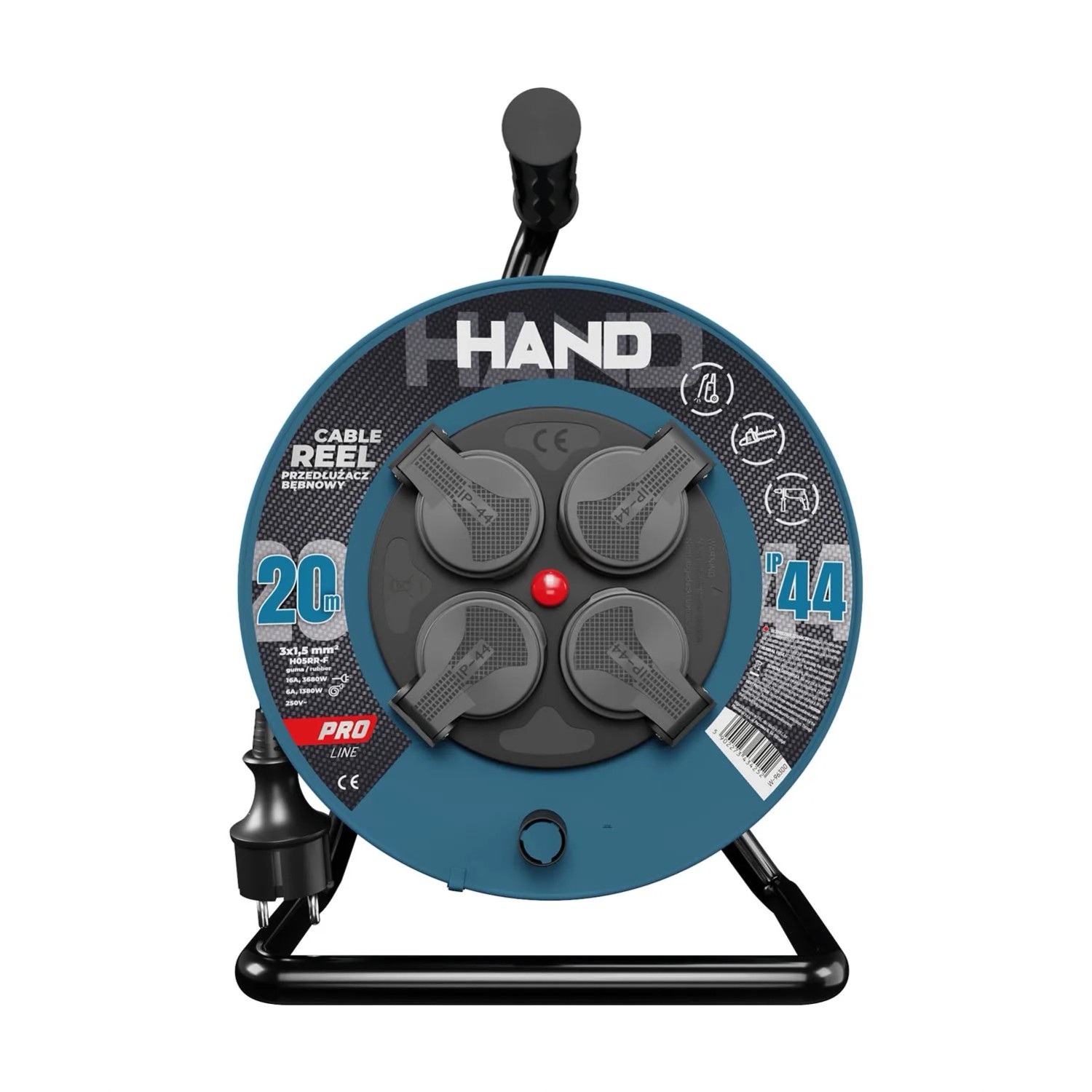 Przedłużacz bębnowy 4x2P+Z 20 m czarny