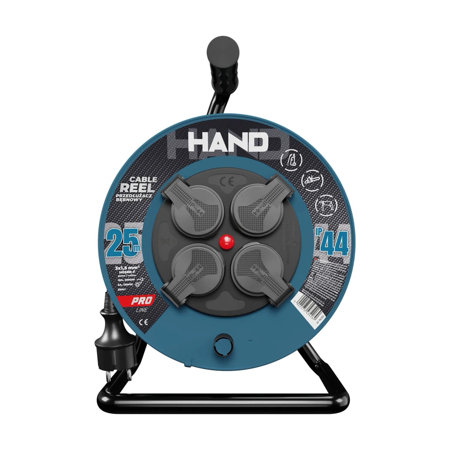 Przedłużacz bębnowy 4x2P+Z 25 m czarny