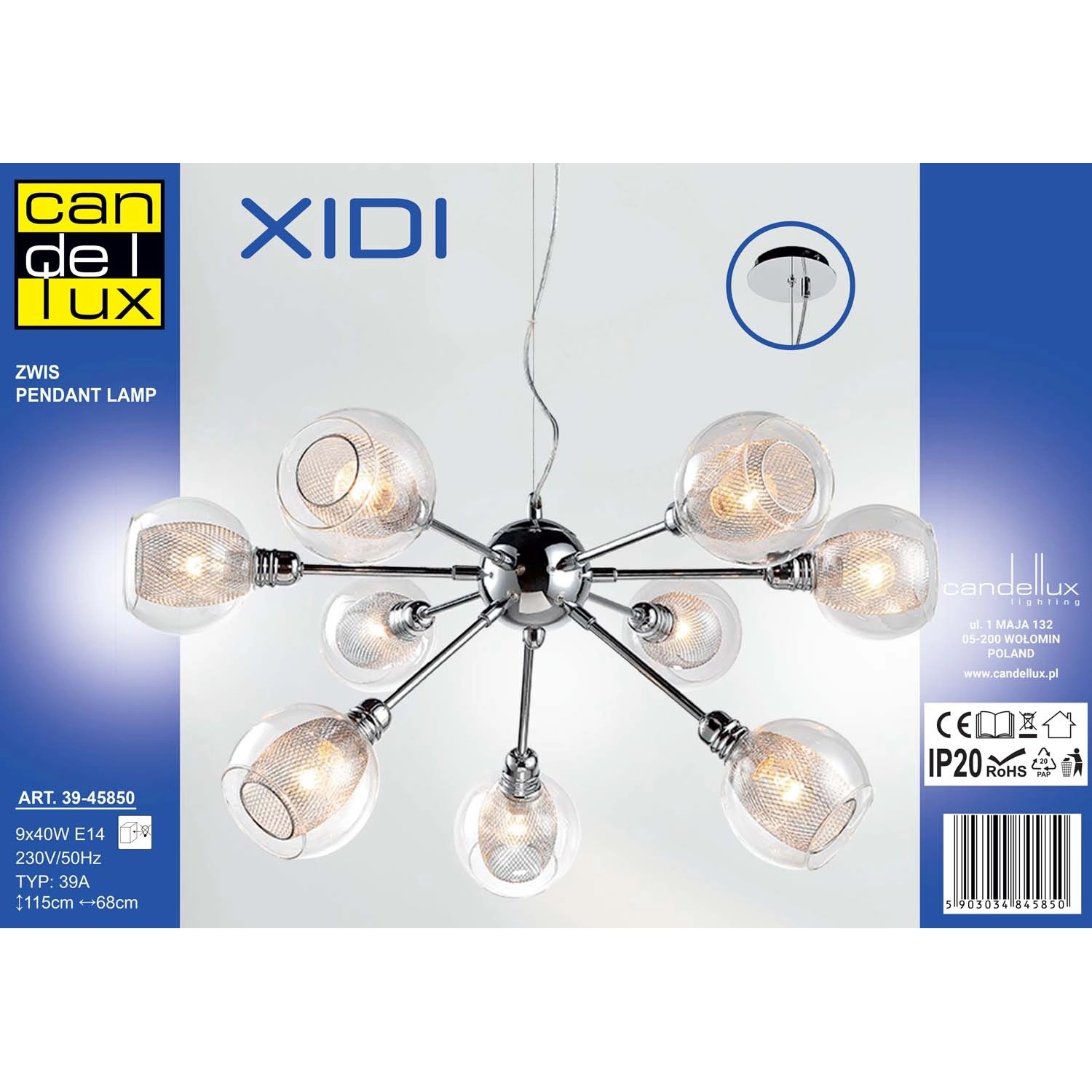 Candellux Lampa sufitowa XIDI 9xE14 40W chrom