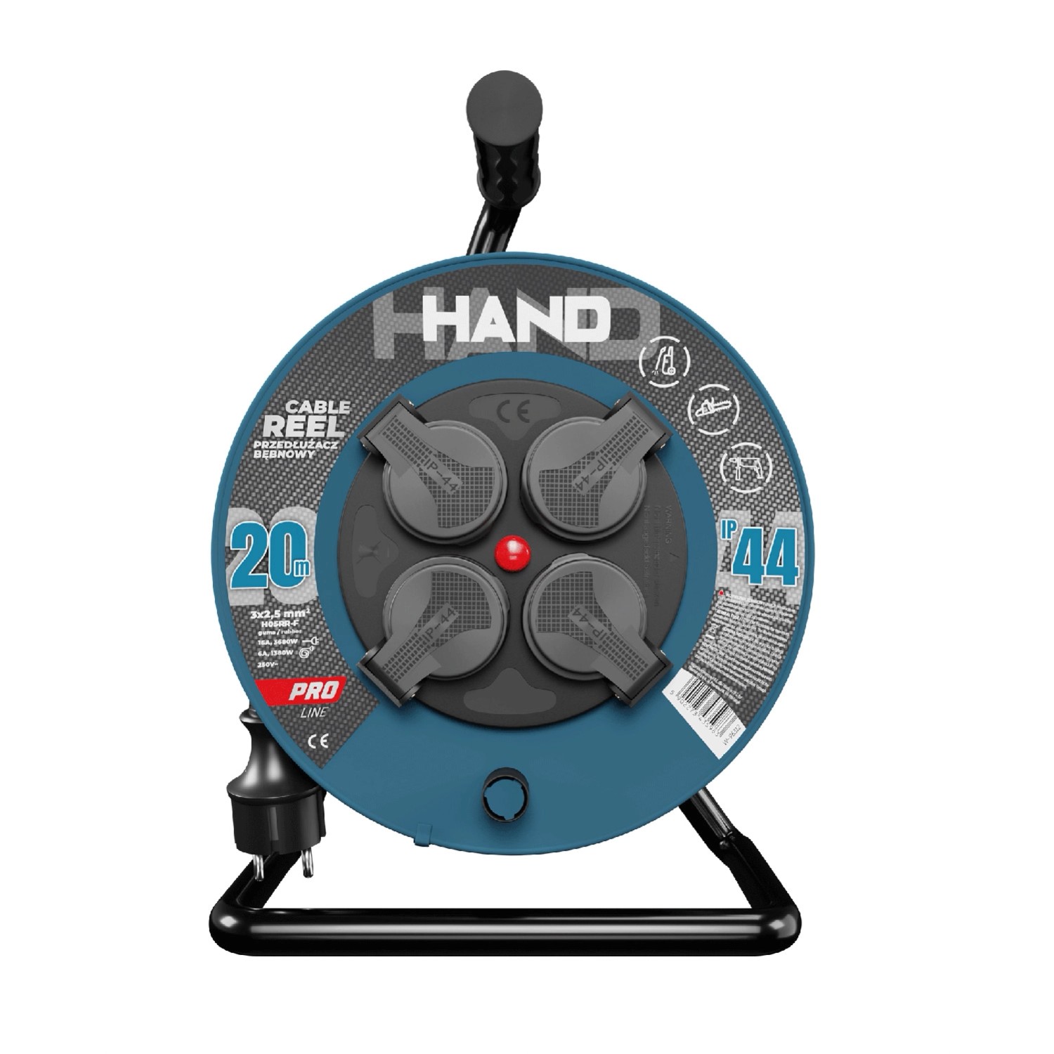 Przedłużacz bębnowy 4x2P+Z 20 m czarny