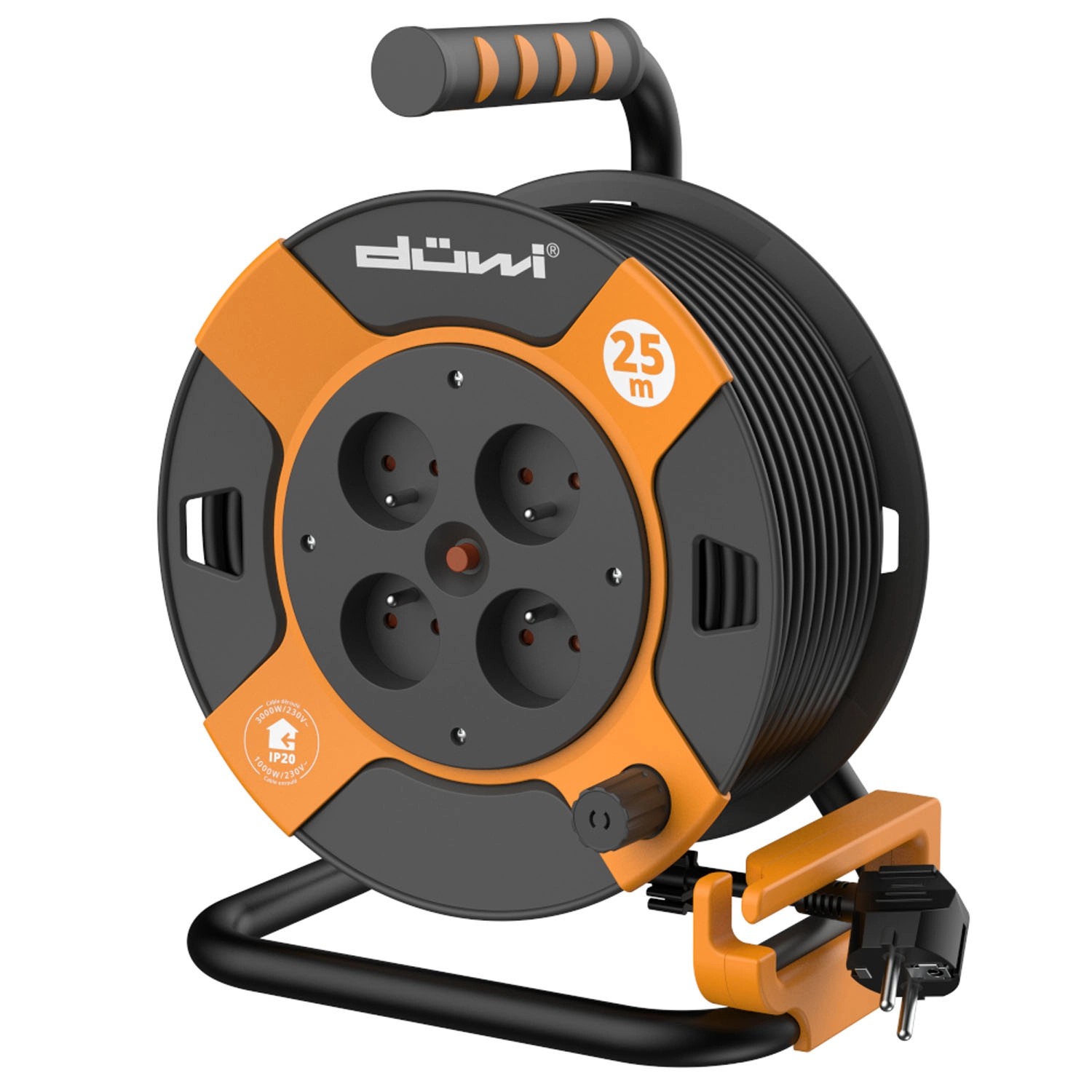 Düwi Przedłużacz bębnowy 4x2P+Z 25 m pomarańczowo-czarny
