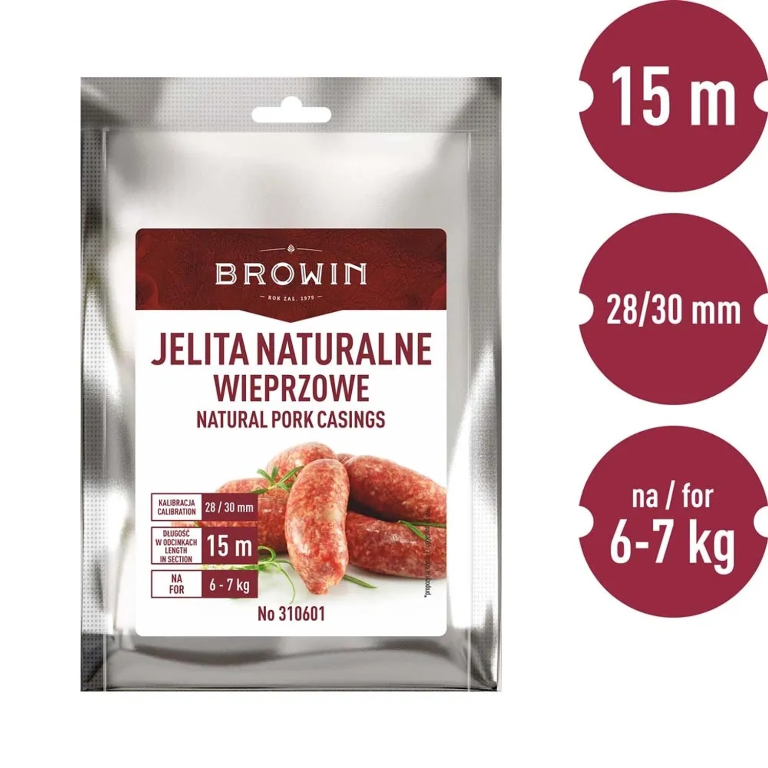 Jelita naturalne wieprzowe 28-30 mm - 15 m