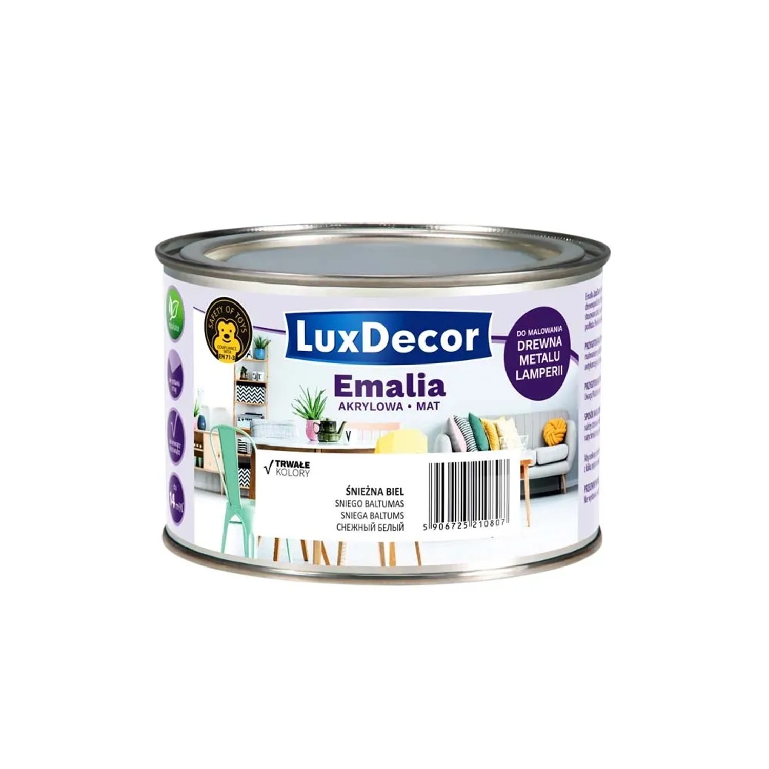 LuxDecor Emalia akrylowa do drewna i metalu mat śnieżna biel 400 ml