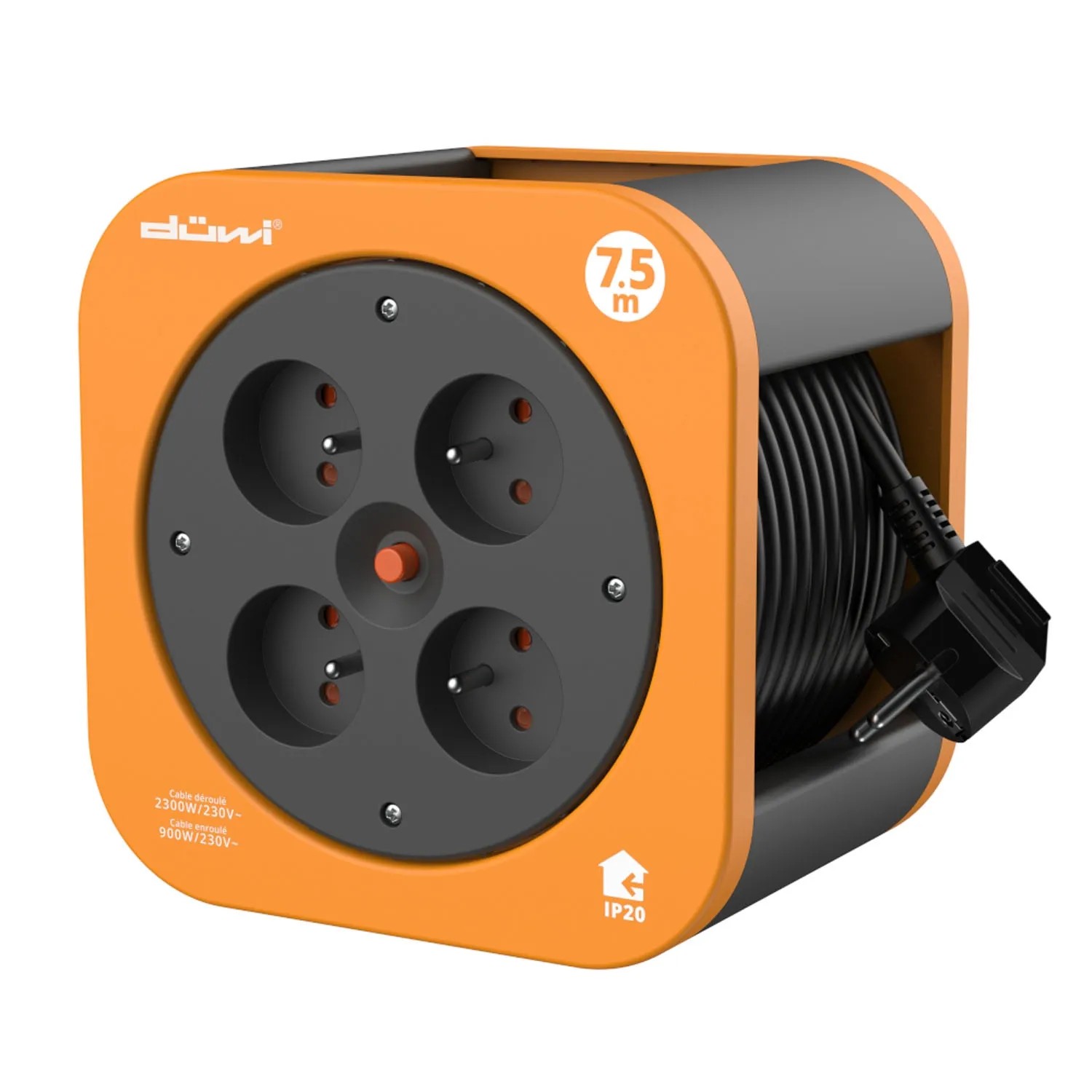 Düwi Przedłużacz bębnowy 4x2P+Z 7,5 m pomarańczowo-czarny