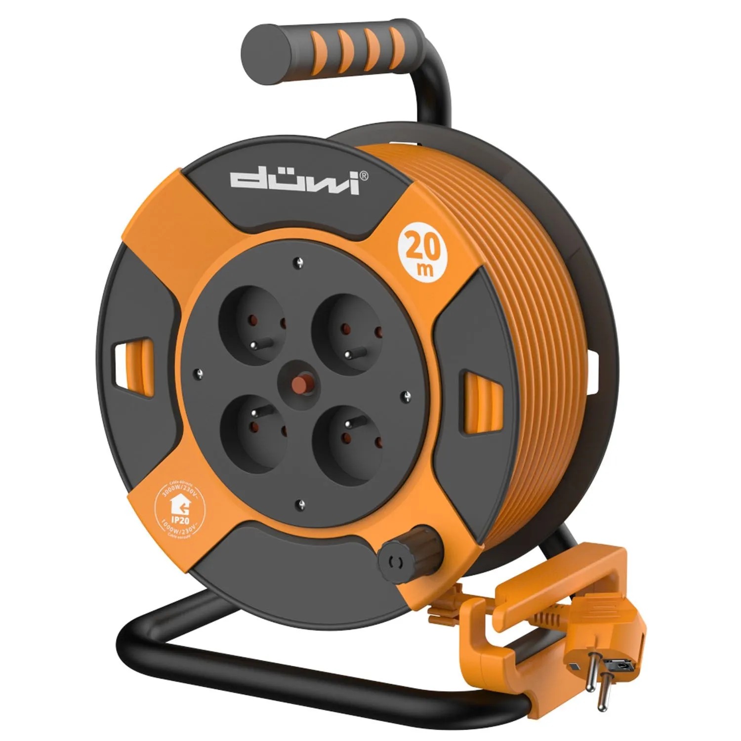 Düwi Przedłużacz bębnowy 4-gniazdowy 2P+Z 3x1,0 mm2 pomarańczowo-czarny 20 m