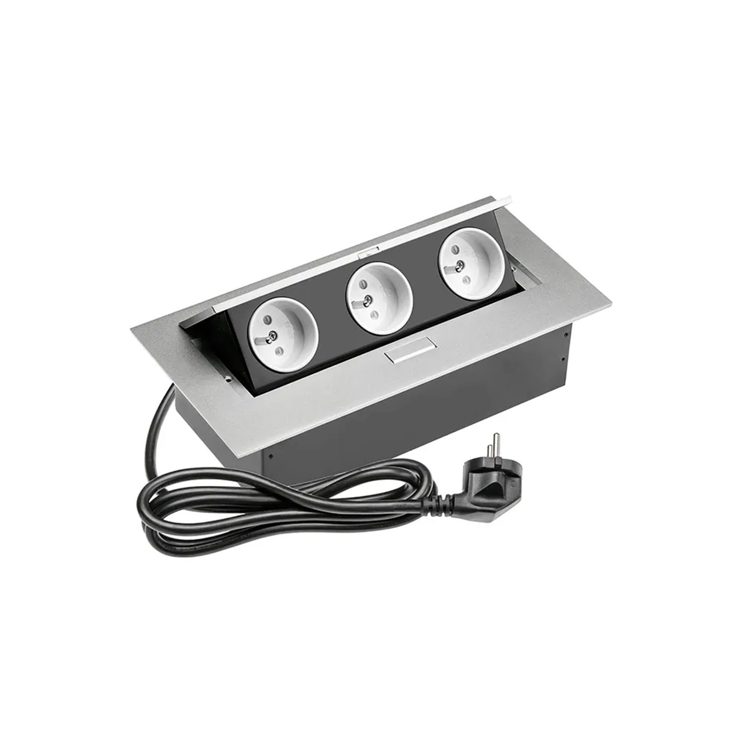 GTV Przedłużacz biurkowy wpuszczany 3 gniazdka aluminium 26,6 x 13 x 6,5 cm