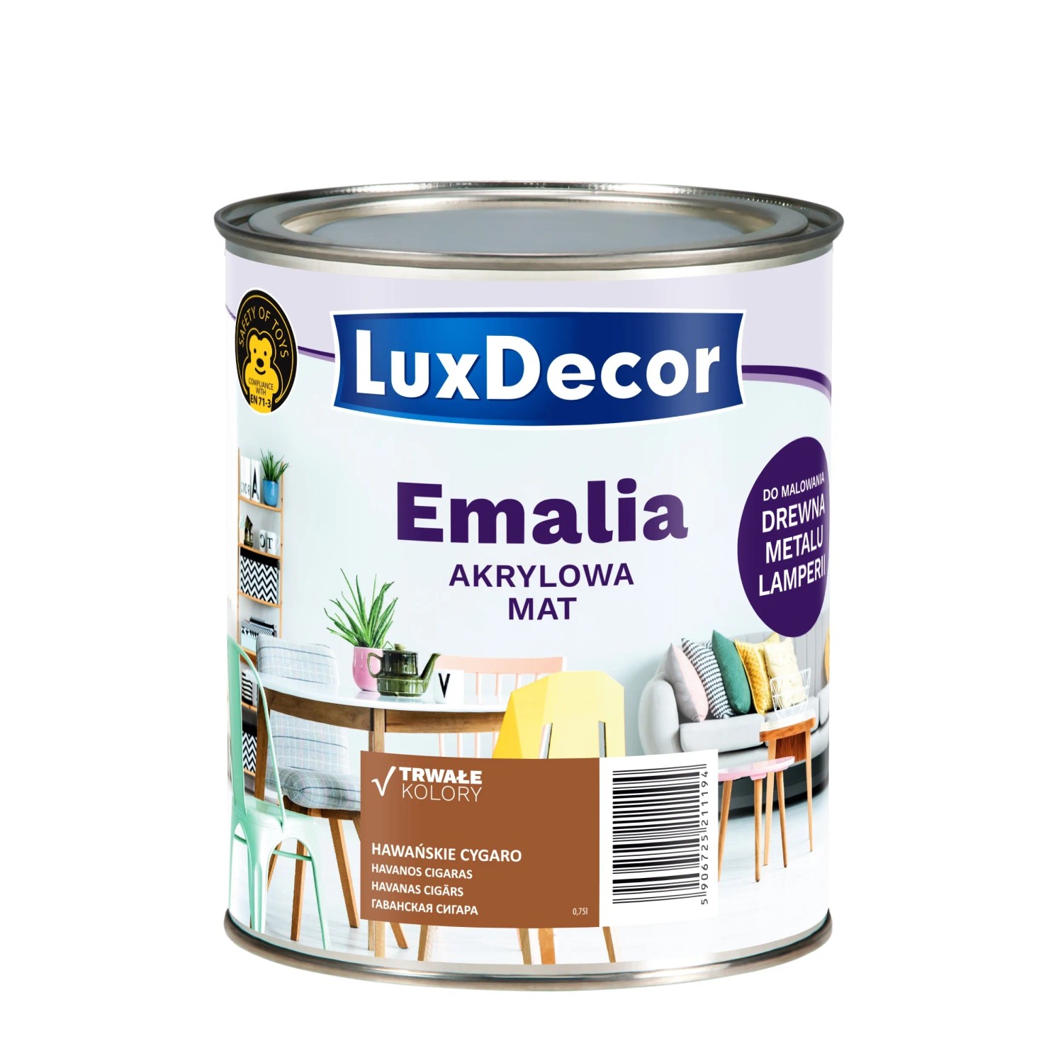 LuxDecor Emalia akrylowa do drewna i metalu mat hawańskie cygaro 750 ml