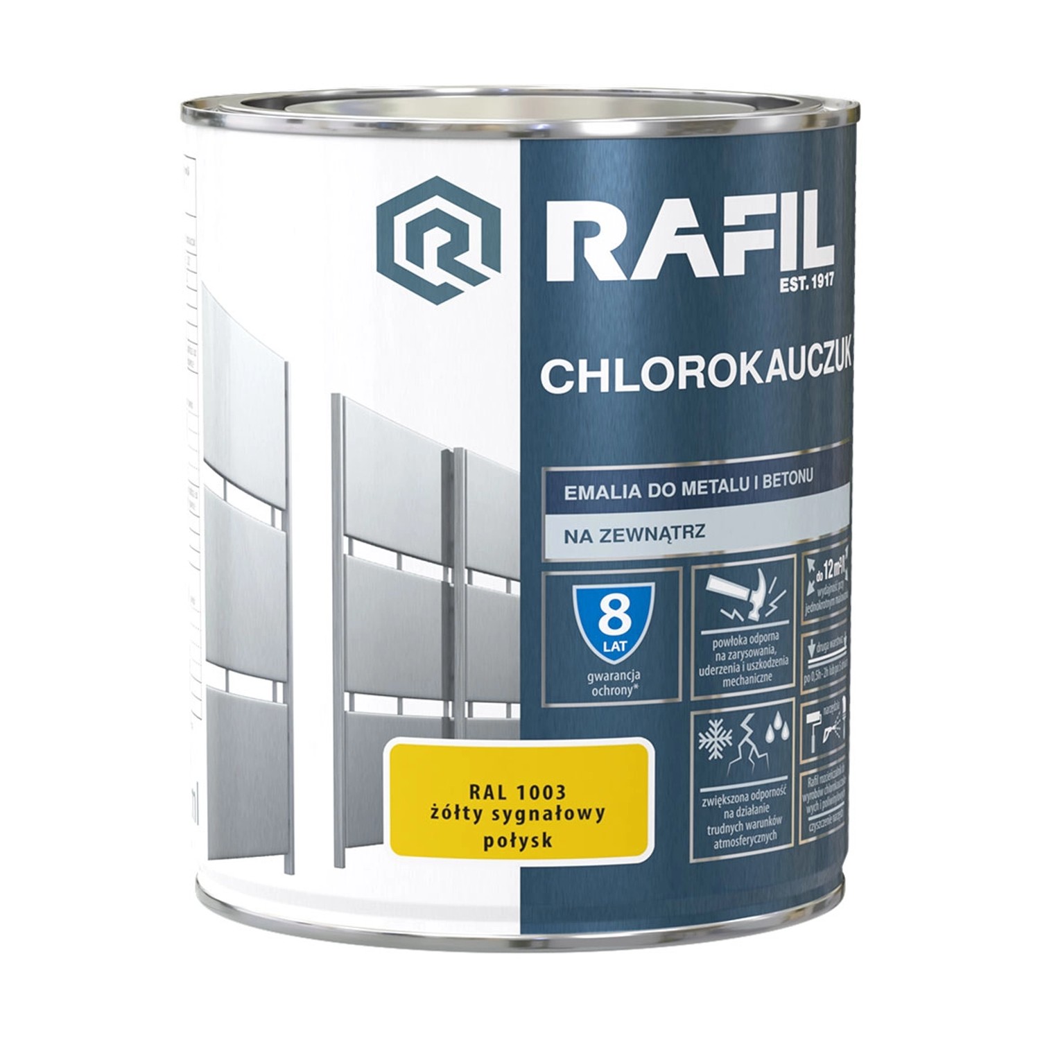 Rafil Chlorokauczuk do metalu i betonu 0,75L żółty sygnałowy RAL1003
