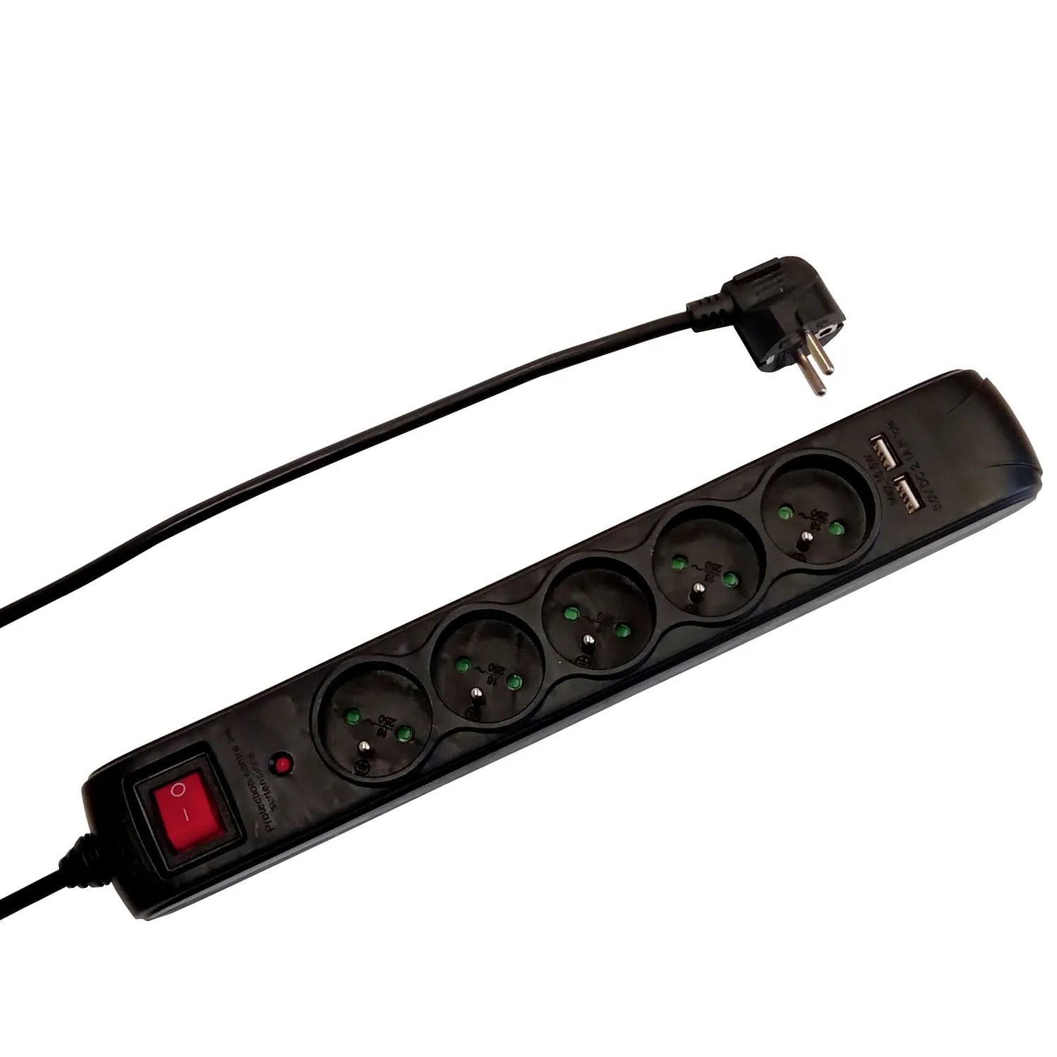 Düwi Przedłużacz 5-gniazdowy z włącznikiem 2P+Z + 2xUSB 3x1,0mm2 czarny 1,4 m