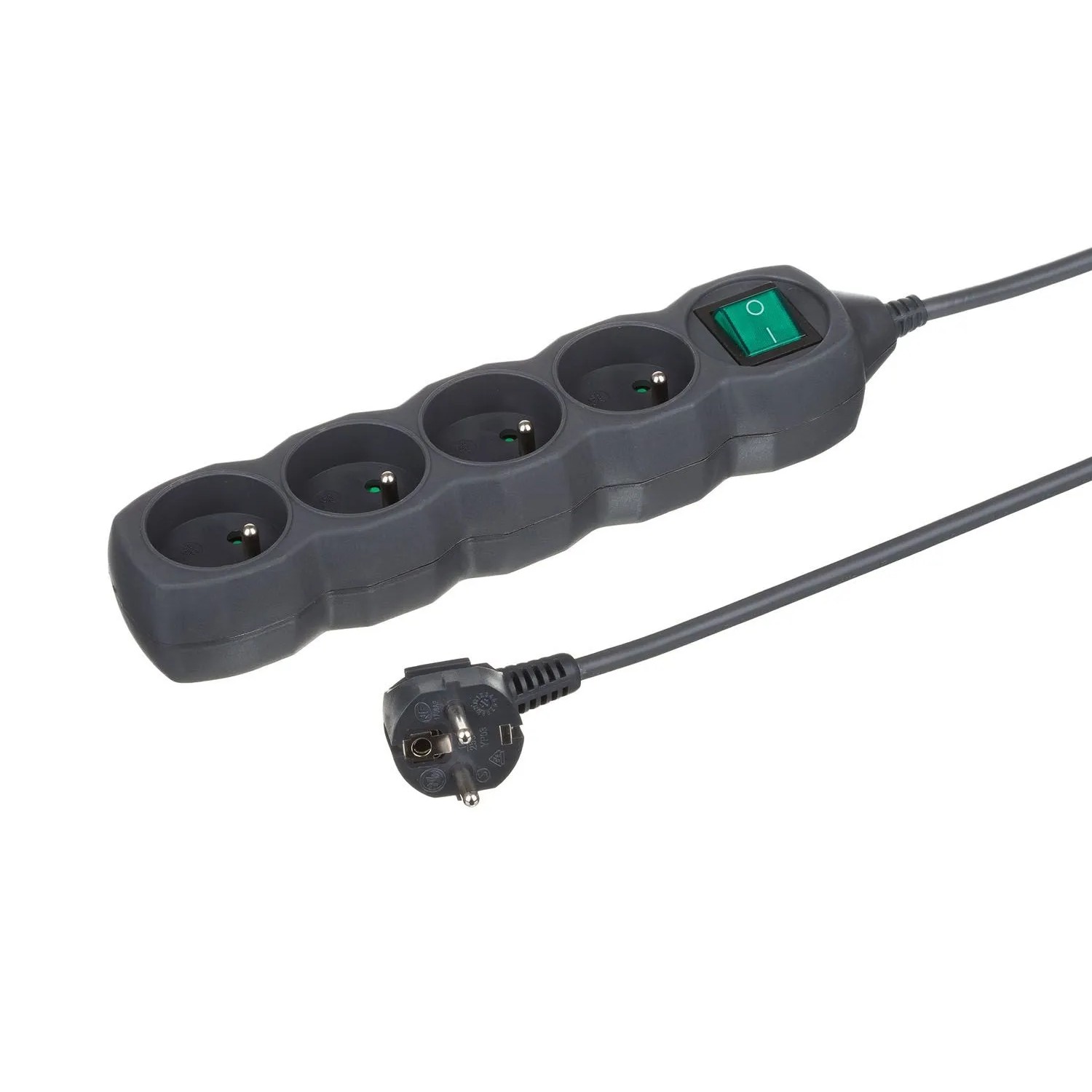 Düwi Przedłużacz listwowy 4-gniazdowy z włącznikiem 2P+Z 3x1,0mm2 grafit 1,5 m