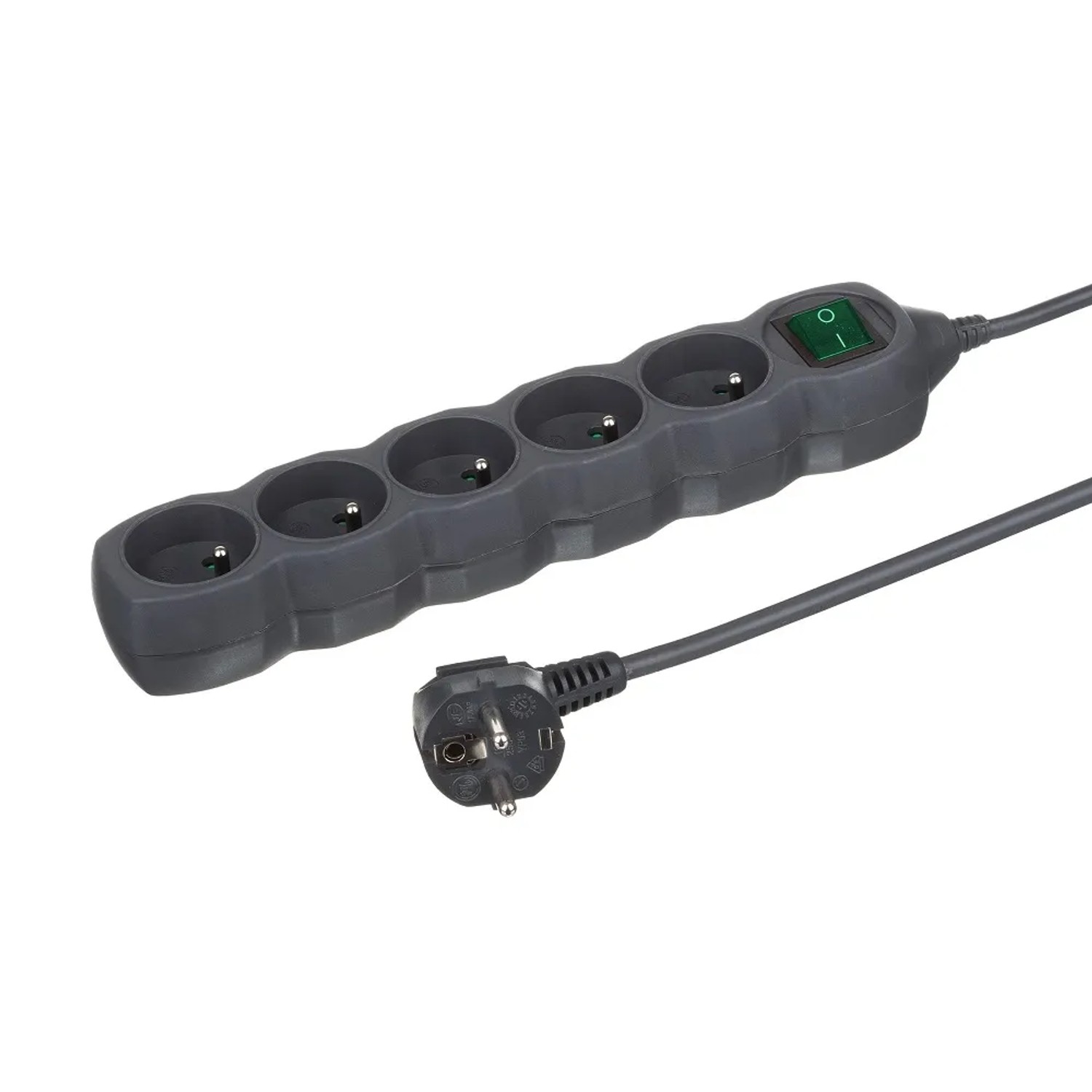 Przedłużacz 5-gniazdowy Z/U z wyłącznikiem 3 m grafitowy