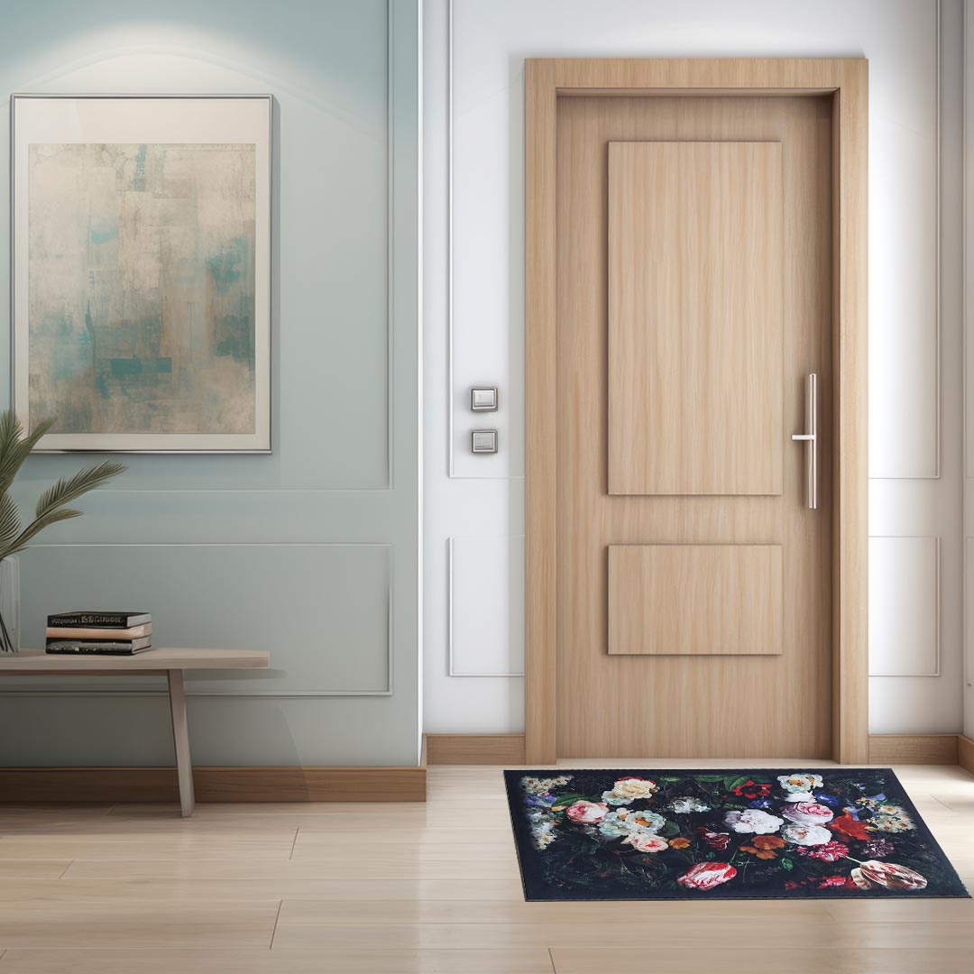 Wycieraczka dywanowa, wewnętrzna, antypoślizgowa Heos New 119 - czarny w kwiaty- 60x100 cm