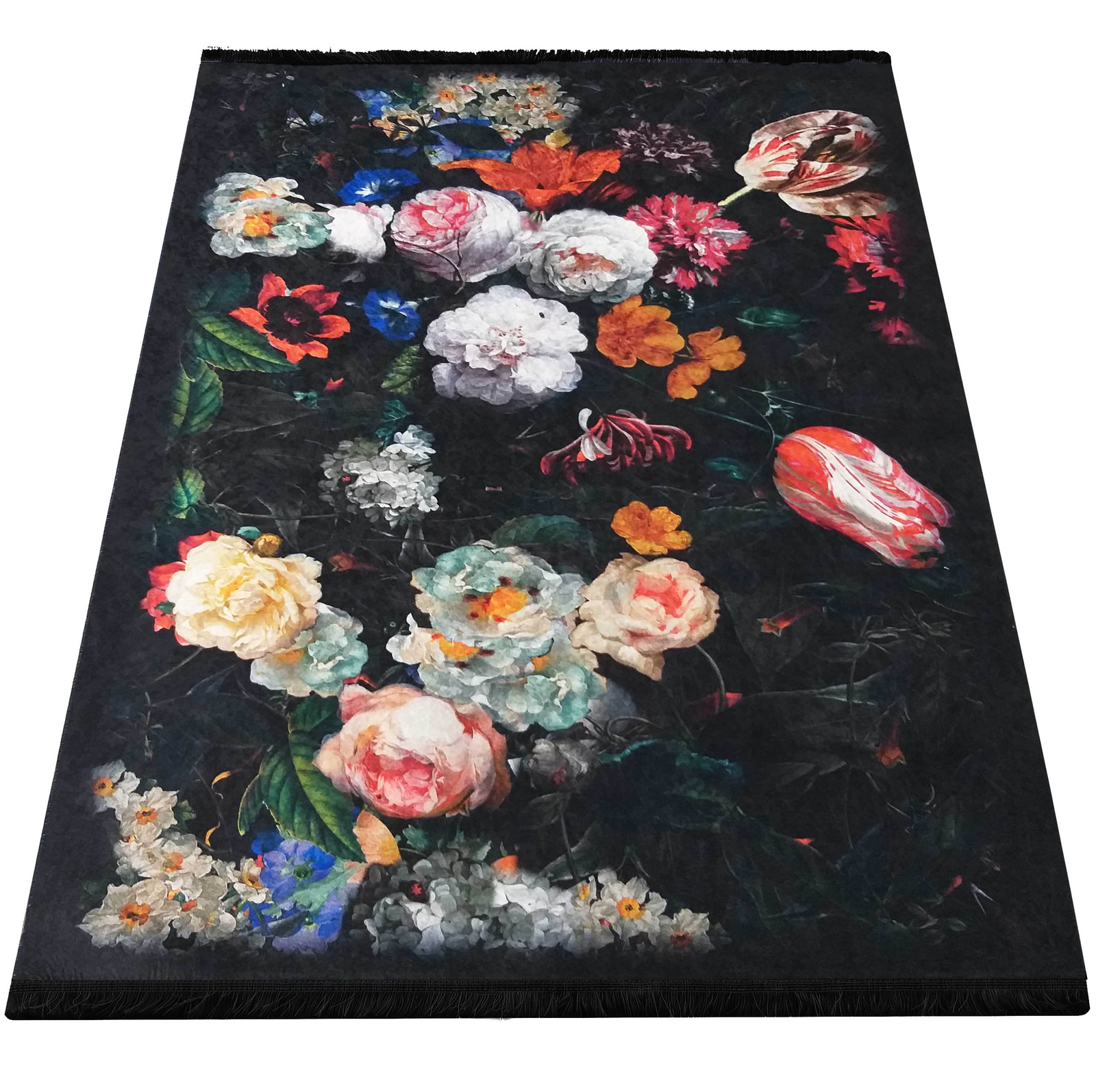 Dywan antypoślizgowy Heos New 119 - czarny dywan w kwiaty