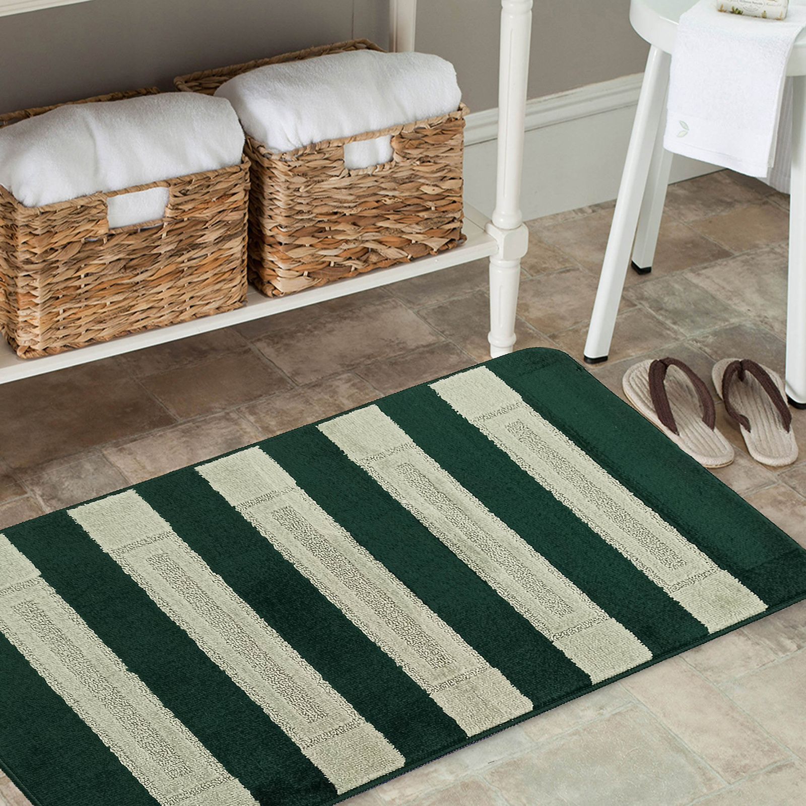 Komplet łazienkowy z wycięciem pod toaletę Montenegro XL Pasy - butelkowa zieleń