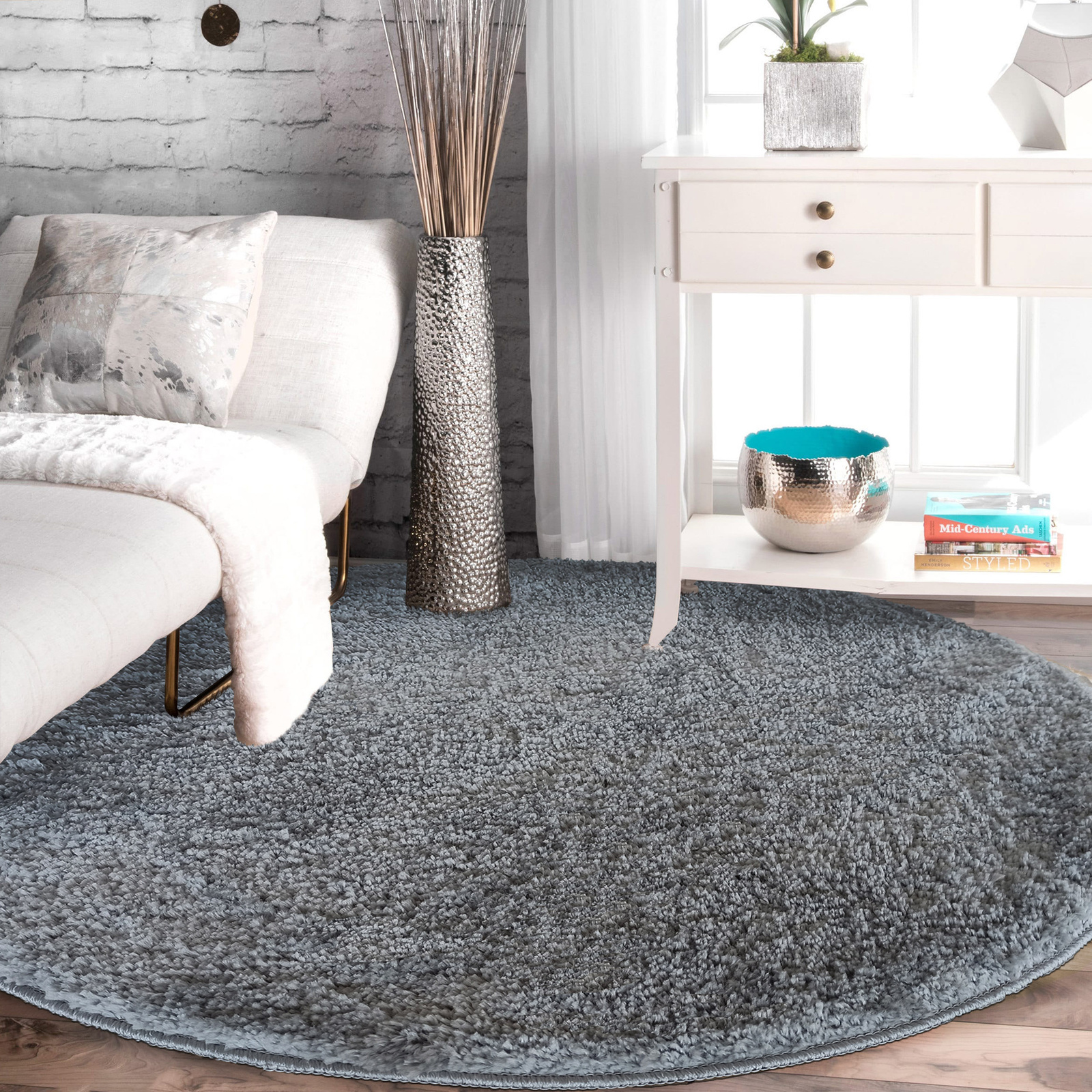 Dywan okrągły Kayoom - typu Shaggy nowoczesny, mięciutki - szary