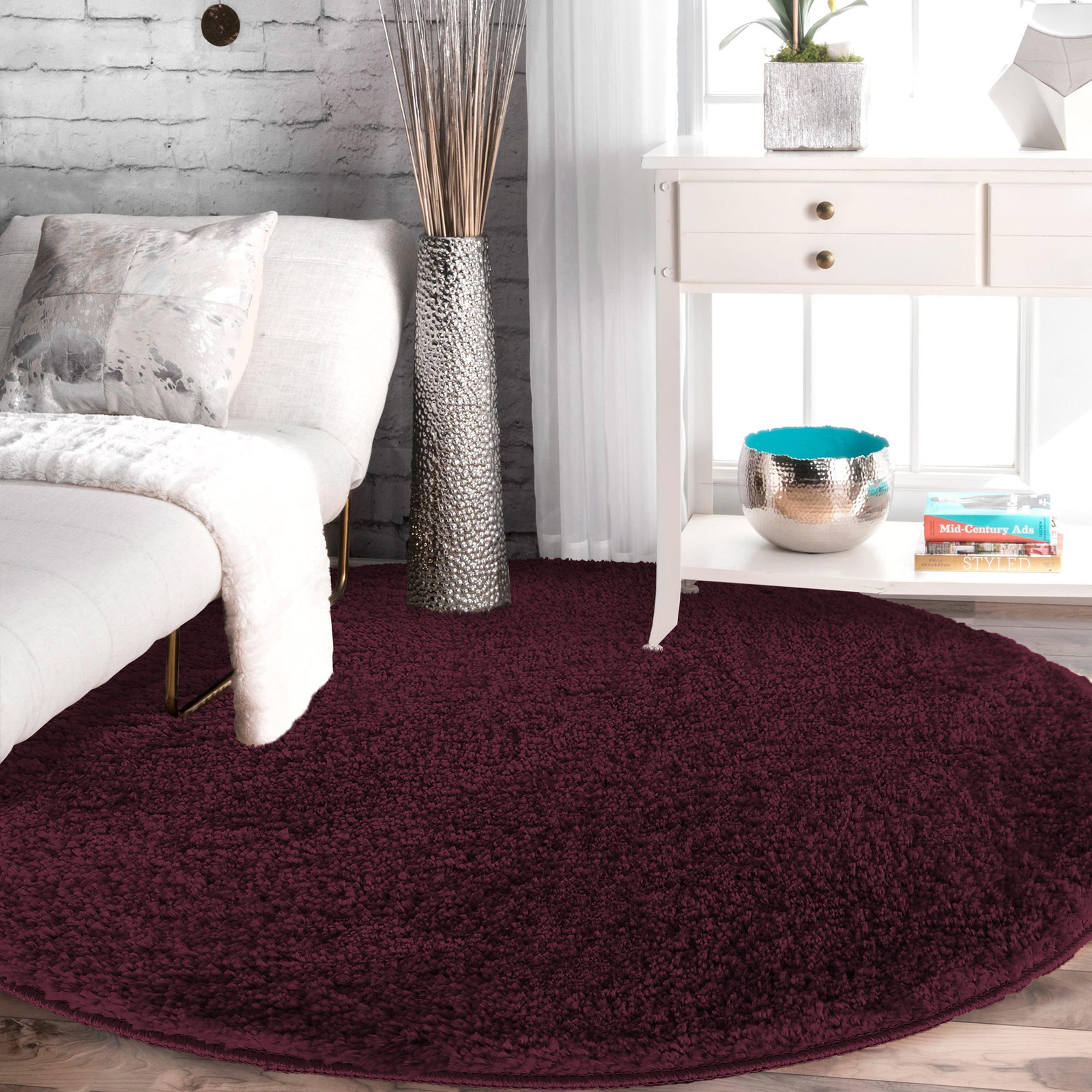 Dywan okrągły Kayoom - typu Shaggy nowoczesny, mięciutki - aubergine