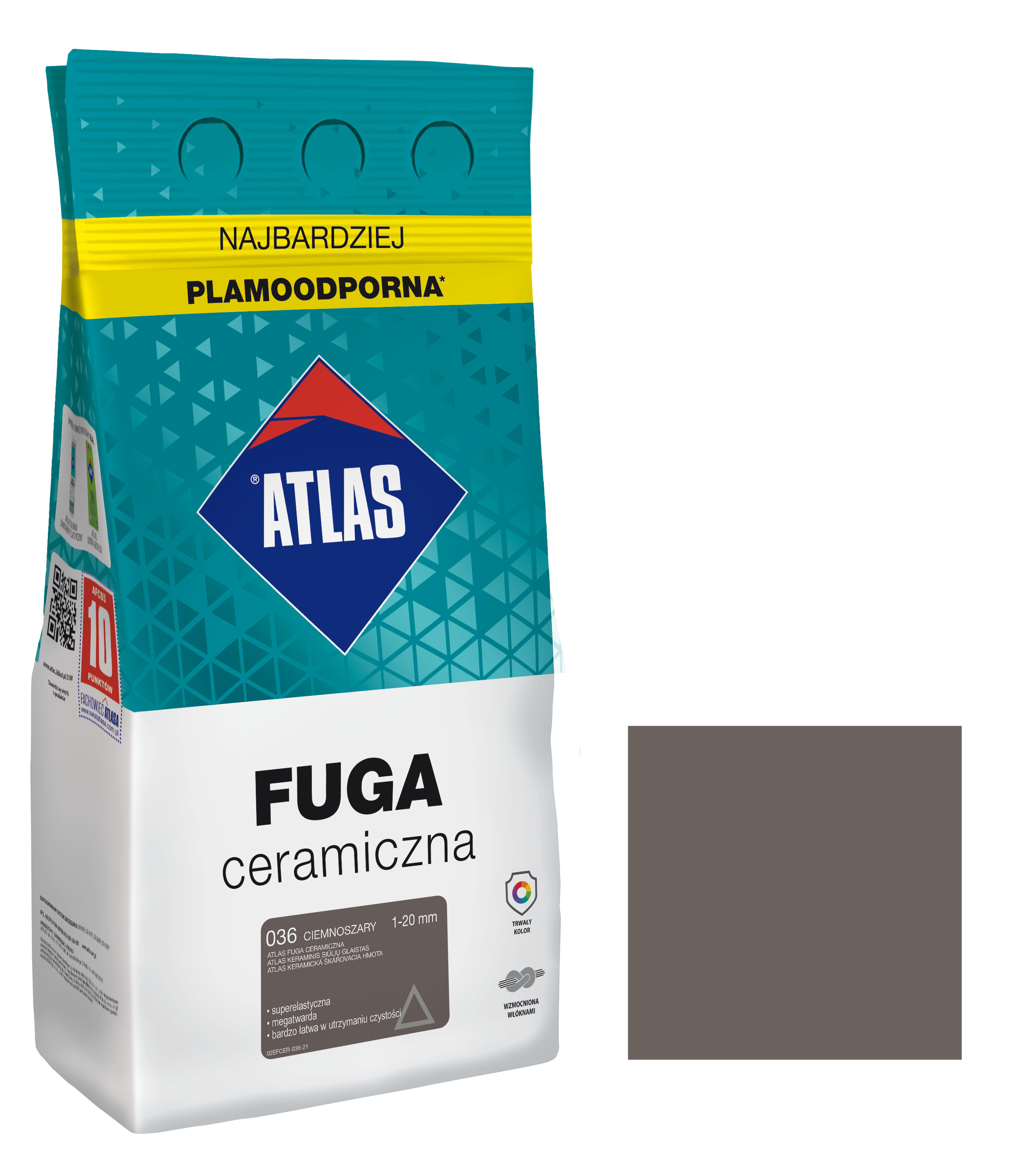 ATLAS FUGA CERAMICZNA 1-20MM 036 CIEMNOSZARA 5KG